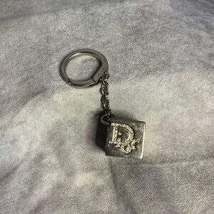 Dior Silver Chain Dice Logo Rhinestone Keychain Bag Charm